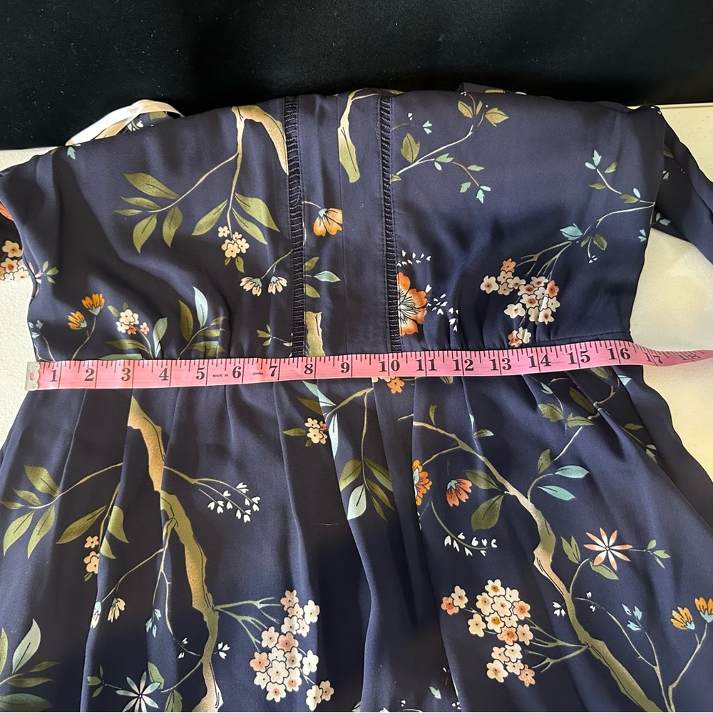 Nanette Lepore Navy Floral-Print Ruffled-Skirt Dress Size 10 - Picture 12 of 12